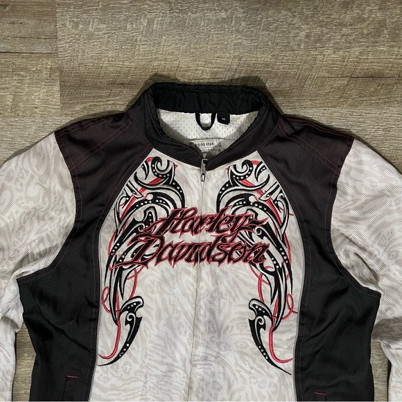 Harley Davidson Women’s Motorcycle Jacket Black PINK TRIBAL Graphic XL Y2K READ - Picture 3 of 10